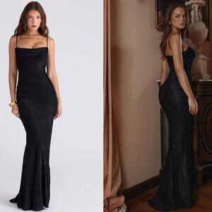 House of CB NALANI Black Devoré Satin Maxi Gown - Limited Edition NWOT